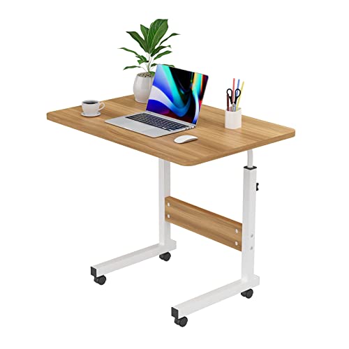 DHHOZAMZ 60x40cm Laptoptisch mit Rollen, Laptopständer Computertisch mit Rollen, Klapptisch Mobiler Beistelltisch Höhenverstellbarer 69-90cm, Schreibtisch PC Tisch für Zuhause und Büro, Holz von DHHOZAMZ