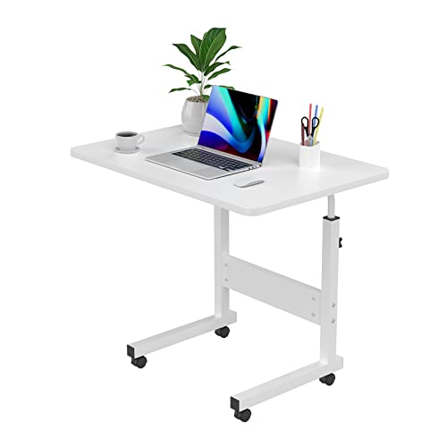 DHHOZAMZ 60x40cm Laptoptisch mit Rollen, Laptopständer Computertisch mit Rollen, Klapptisch Mobiler Beistelltisch Höhenverstellbarer 69-90cm, Schreibtisch PC Tisch für Zuhause und Büro, Weiß von DHHOZAMZ