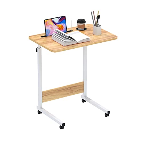 DHHOZAMZ 60x40cm Laptoptisch mit Rollen, Stopp-Leisten Tablet-Schlitz und Cup Slot, Laptoptisch Höhenverstellbarer 69-90 cm, Schreibtisch Computertisch Mobiler Stehtisch 360 Drehbaren Tischplatte,Holz von DHHOZAMZ