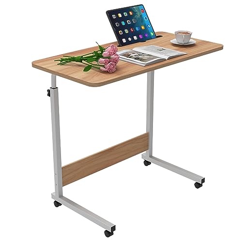 DHHOZAMZ 80x40cm Laptoptisch mit Rollen, Stopp-Leisten Tablet-Schlitz und Cup Slot, Laptoptisch Höhenverstellbarer 69-90 cm, Schreibtisch Computertisch Mobiler Stehtisch 360 Drehbaren Tischplatte,Holz von DHHOZAMZ