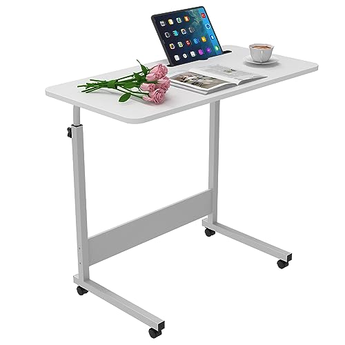 DHHOZAMZ 80x40cm Laptoptisch mit Rollen, Stopp-Leisten Tablet-Schlitz und Cup Slot, Laptoptisch Höhenverstellbarer 69-90 cm, Schreibtisch Computertisch Mobiler Stehtisch,Weiß (Weiß, 40x80x90cm) von DHHOZAMZ