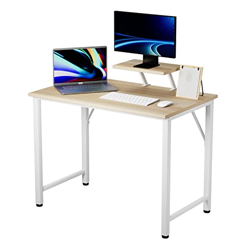 DHHOZAMZ Kleiner Schreibtisch mit Monitorablage, 80 x 40 x 75 cm Computertisch, Schreibtisch Klein PC-Tisch Stabil, Schmaler Bürotisch, Arbeitszimmer Holz PC Tisch Officetisch für Home, Holz Farbe von DHHOZAMZ