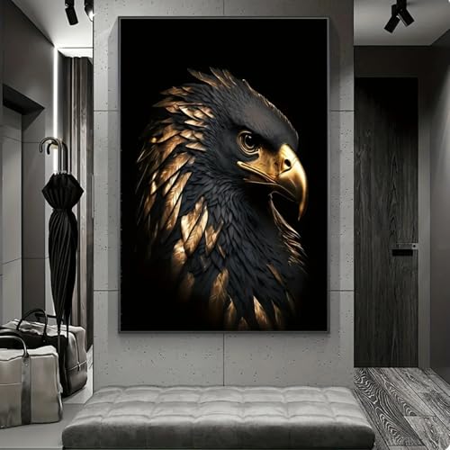 Schwarz-goldener Adler, Tierwandbild, Druck auf Leinwand, für Schlafzimmer, Wohnzimmer, Wanddruck, Wanddekoration, 60 x 85 cm, ohne Rahmen Schwarz-goldener Adler, Tierwandbild, Druck auf Leinwand, für Schlafzimmer, Wohnzimmer, Wanddruck, Wanddekoration, 60 x 85 cm, ohne Rahmen von DHHXY