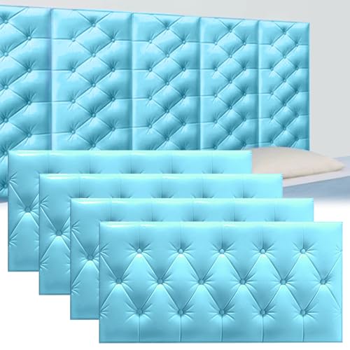 DHIJUPNG 3D-Wandpaneele, Anti-Kollisions-Softpackung Wandpaneele Selbstklebend Ziegelstein Wasserdicht Wandaufkleber Tapete Kindergarten-Softpackung Hintergrundwand-Softpackung(Blue,4 PCs 30x60cm) von DHIJUPNG