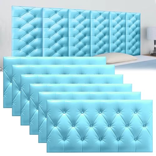 DHIJUPNG 3D-Wandpaneele, Anti-Kollisions-Softpackung Wandpaneele Selbstklebend Ziegelstein Wasserdicht Wandaufkleber Tapete Kindergarten-Softpackung Hintergrundwand-Softpackung(Blue,6 PCs 30x60cm) von DHIJUPNG