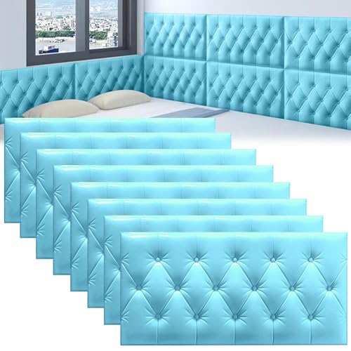 DHIJUPNG 3D-Wandpaneele, Anti-Kollisions-Softpackung Wandpaneele Selbstklebend Ziegelstein Wasserdicht Wandaufkleber Tapete Kindergarten-Softpackung Hintergrundwand-Softpackung(Blue,8 PCs 30x60cm) von DHIJUPNG