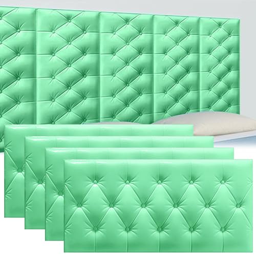DHIJUPNG 3D-Wandpaneele, Anti-Kollisions-Softpackung Wandpaneele Selbstklebend Ziegelstein Wasserdicht Wandaufkleber Tapete Kindergarten-Softpackung Hintergrundwand-Softpackung(Green,4 PCs 30x60cm) von DHIJUPNG