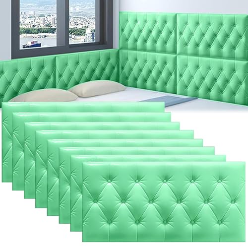DHIJUPNG 3D-Wandpaneele, Anti-Kollisions-Softpackung Wandpaneele Selbstklebend Ziegelstein Wasserdicht Wandaufkleber Tapete Kindergarten-Softpackung Hintergrundwand-Softpackung(Green,8 PCs 30x60cm) von DHIJUPNG
