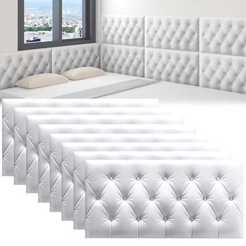 DHIJUPNG 3D-Wandpaneele, Anti-Kollisions-Softpackung Wandpaneele Selbstklebend Ziegelstein Wasserdicht Wandaufkleber Tapete Kindergarten-Softpackung Hintergrundwand-Softpackung(White,8 PCs 30x60cm) von DHIJUPNG