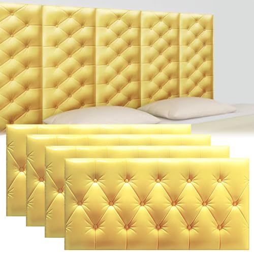 DHIJUPNG 3D-Wandpaneele, Anti-Kollisions-Softpackung Wandpaneele Selbstklebend Ziegelstein Wasserdicht Wandaufkleber Tapete Kindergarten-Softpackung Hintergrundwand-Softpackung(Yellow,4 PCs 30x60cm) von DHIJUPNG