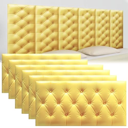 DHIJUPNG 3D-Wandpaneele, Anti-Kollisions-Softpackung Wandpaneele Selbstklebend Ziegelstein Wasserdicht Wandaufkleber Tapete Kindergarten-Softpackung Hintergrundwand-Softpackung(Yellow,6 PCs 30x60cm) von DHIJUPNG
