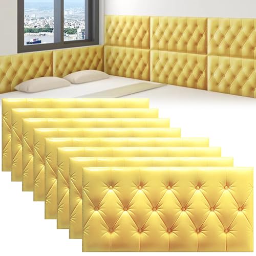 DHIJUPNG 3D-Wandpaneele, Anti-Kollisions-Softpackung Wandpaneele Selbstklebend Ziegelstein Wasserdicht Wandaufkleber Tapete Kindergarten-Softpackung Hintergrundwand-Softpackung(Yellow,8 PCs 30x60cm) von DHIJUPNG