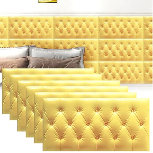 DHIJUPNG 3D Wandpaneele Tapete Anti-Kollisions Softpackung, Moderne Wandpolster Wandpaneele Selbstklebend Ziegelstein Wandaufkleber Tapete Kindergarten-Softpackung(Yellow,6 PCs 30x60cm) von DHIJUPNG