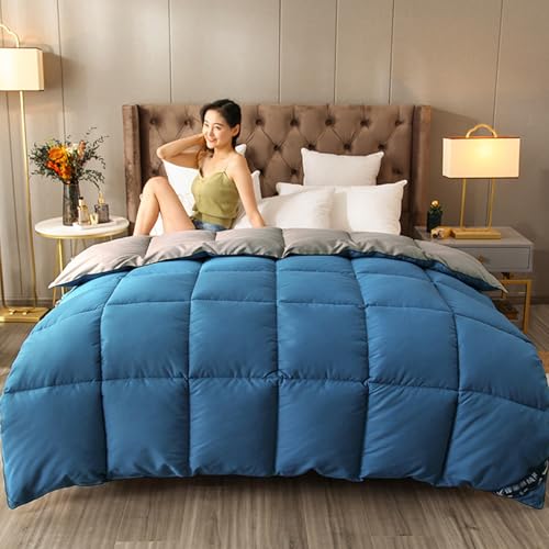 DHIJUPNG 4 Jahreszeiten Bettdecke 220x240 cm, Komfort Leichte Bettdecke Steppdecke mit Gänsedaunen Daunendecke Ganzjahresdecke Bettdecke Ultraweich Duvet Waschbare（Blue Gray 220 * 240cm 6kg） von DHIJUPNG
