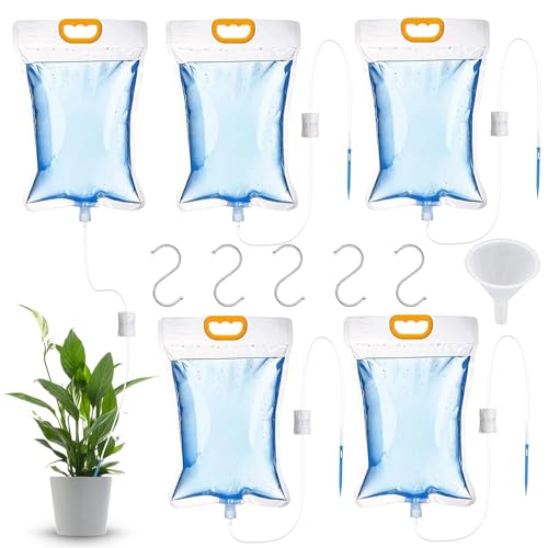 5 Stück 3,5L Pflanzen Automatische Bewässerung Tropfbewässerungsbeutel, Infusionsbeutel mit Verstellbarem Durchfluss Ventilschalter, Topfpflanzen Urlaubsbewässerung, Bewassersystem Blumentopf Indoor von DHINCHANSAIB