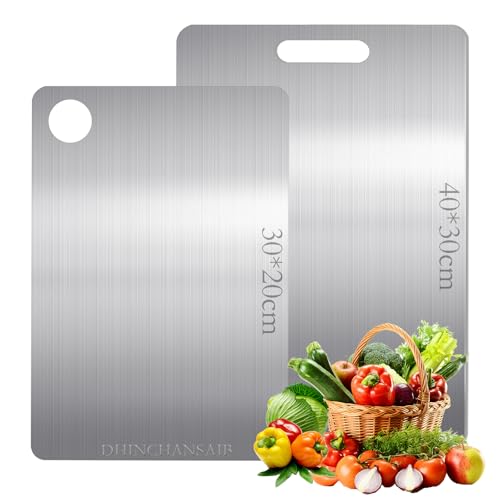 Titan Schneidebrett, 2 Pcs Schneidebrett Edelstahl, Titan Chopping Board, Schneidebrett Metall, Doppelseitiges Schneidebrett in Lebensmittelqualität, Auch als Nudelbrett, Backbrett(20*30cm + 30*40cm) von DHINCHANSAIB