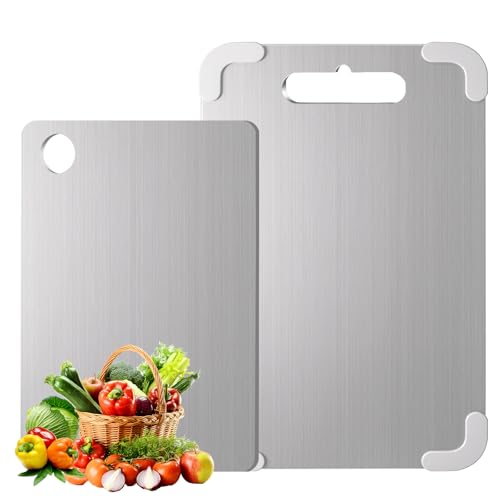 Titan Schneidebrett, 2 Pcs Schneidebrett Edelstahl 316 Mit Anti-Rutsch-Pad, schneidebretter Metall, cutting board in Lebensmittelqualität, Auch als Nudelbrett, Backbrett(20 * 30cm + 30 * 40cm) von DHINCHANSAIB