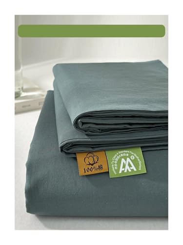 Bettlaken Haustuch Betttuch aus 100% Gewaschener Baumwolle ohne Gummizug Superweiche und Atmungsaktive in vielen Größen und Farben(Dark Green,160x230cm+48x74cm x1) von DHJKFU