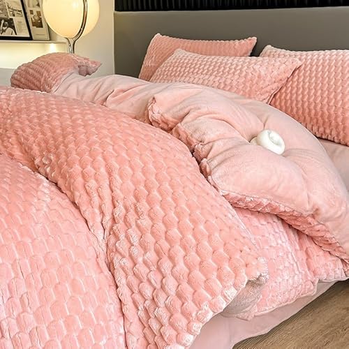 DHJKFU Bettbezug-Set aus Bean-Samt 200x230cm 220x240cm luxuriöse Winter-Bettwäsche aus Flanell, 4-teiliges Set mit Bettlaken und Kissenbezügen(Pink,200x230-245x250cm) von DHJKFU