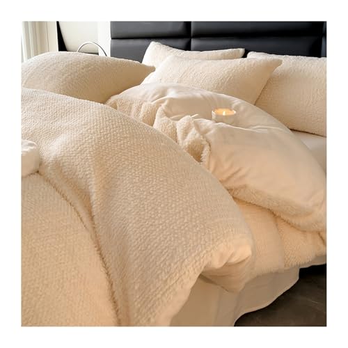 DHJKFU Bettwäsche-Set aus Plüsch 200x230cm 220x240cm 4-teilig luxuriös weich und flauschig Winter Bettbezug mit Bettlaken und Kissenbezügen(Beige,220x240-245x270cm) von DHJKFU