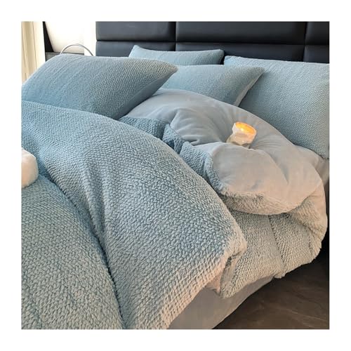 DHJKFU Bettwäsche-Set aus Plüsch 200x230cm 220x240cm 4-teilig luxuriös weich und flauschig Winter Bettbezug mit Bettlaken und Kissenbezügen(Blue,200x230-245x250cm) von DHJKFU