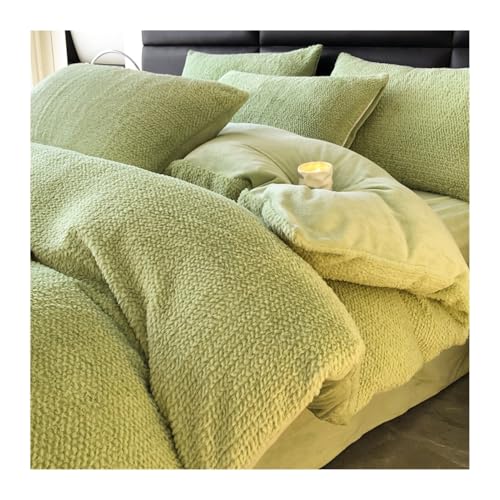 DHJKFU Bettwäsche-Set aus Plüsch 200x230cm 220x240cm 4-teilig luxuriös weich und flauschig Winter Bettbezug mit Bettlaken und Kissenbezügen(Green,220x240-245x270cm) von DHJKFU