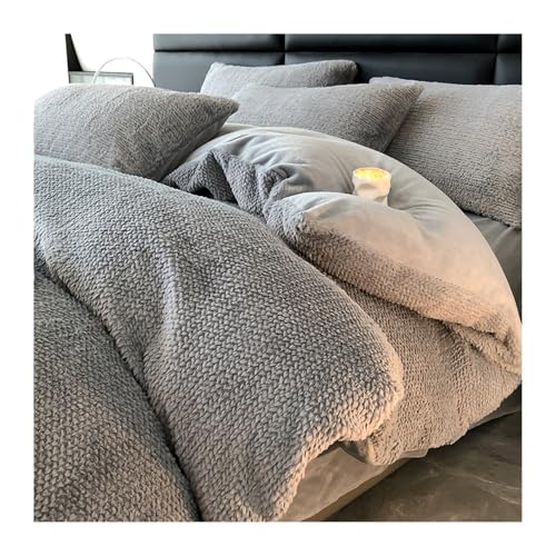 DHJKFU Bettwäsche-Set aus Plüsch 200x230cm 220x240cm 4-teilig luxuriös weich und flauschig Winter Bettbezug mit Bettlaken und Kissenbezügen(Light Gray,200x230-245x250cm) von DHJKFU