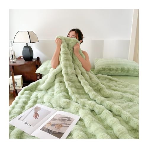 DHJKFU Kaninchen-Plüsch-Samt-Bettbezug-Set 200x230cm 220x240cm Winter-Luxus-Flanell-Bettbezug Bettwäsche-Sets 4-teilig mit Bettlaken und Kissenbezügen(Green,200x230-245x250cm) von DHJKFU