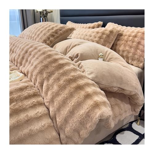 DHJKFU Samt-Bettbezug-Set 200x230cm 220x240cm 4-teilig weicher Flanell Bettwäsche-Sets luxuriöser Winter-Bettbezug mit Bettlaken und Kissenbezügen(Brown A,220x240-245x250cm) von DHJKFU