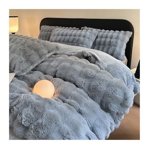 DHJKFU Samt-Bettbezug-Set 200x230cm 220x240cm 4-teilig weicher Flanell Bettwäsche-Sets luxuriöser Winter-Bettbezug mit Bettlaken und Kissenbezügen(Gray-Blue,200x230-245x250cm) von DHJKFU