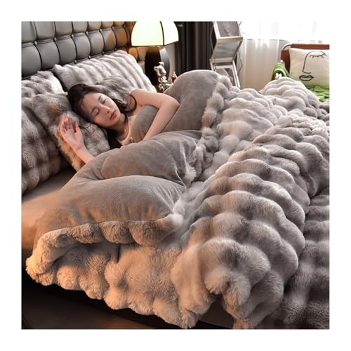 DHJKFU Samt-Bettbezug-Set 200x230cm 220x240cm 4-teilig weicher Flanell Bettwäsche-Sets luxuriöser Winter-Bettbezug mit Bettlaken und Kissenbezügen(Light Gray,220x240-245x250cm) von DHJKFU