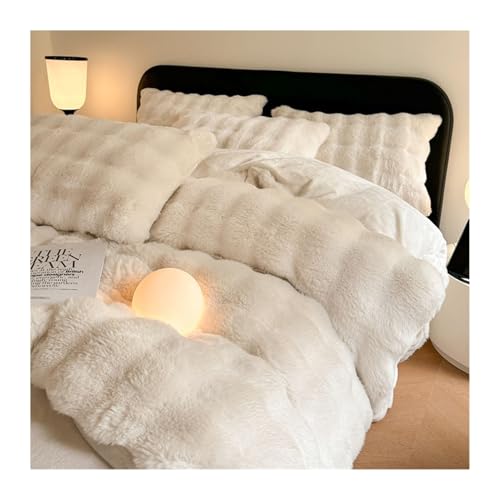 DHJKFU Samt-Bettbezug-Set 200x230cm 220x240cm 4-teilig weicher Flanell Bettwäsche-Sets luxuriöser Winter-Bettbezug mit Bettlaken und Kissenbezügen(White,220x240-245x250cm) von DHJKFU