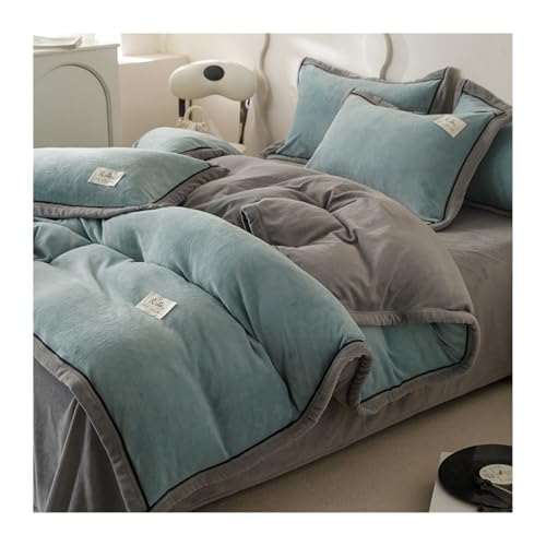 DHJKFU Samt-Bettbezug-Set 200x230cm 220x240cm Bettwäsche-Sets 4-teilig luxuriöser weicher Winter-Flanell-Bettbezug mit Bettlaken und 2 Kissenbezügen(Blue) von DHJKFU