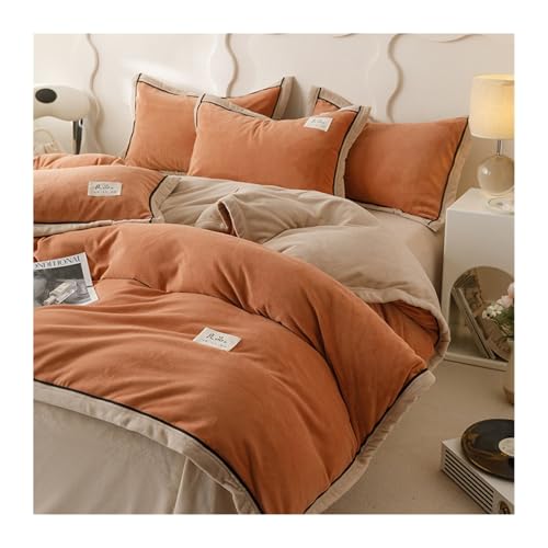 DHJKFU Samt-Bettbezug-Set 200x230cm 220x240cm Bettwäsche-Sets 4-teilig luxuriöser weicher Winter-Flanell-Bettbezug mit Bettlaken und 2 Kissenbezügen(Orange) von DHJKFU