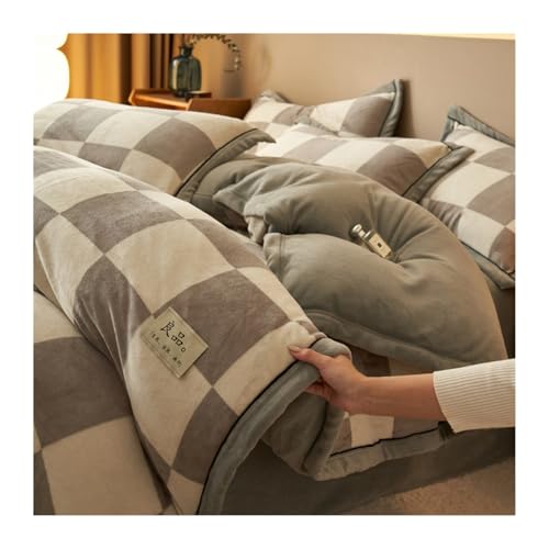 DHJKFU Samt-Bettbezug-Set 200x230cm 220x240cm Bettwäsche-Sets 4-teilig luxuriöser weicher Winter-Flanell-Bettbezug mit Bettlaken und 2 Kissenbezügen(Plaid C) von DHJKFU