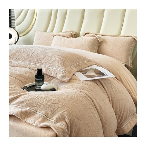 DHJKFU Superweicher Samt-Bettwäsche-Set 4-teilig 200x230cm 220x240cm weicher Winter-Flanell-Bettbezug mit Reißverschluss und Bettlaken-Kissenbezügen(Camel,220x240-245x270cm) von DHJKFU