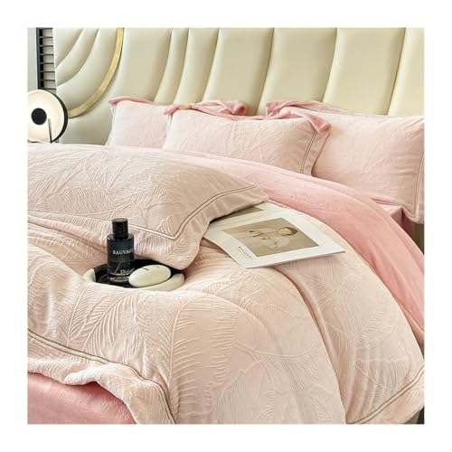 DHJKFU Superweicher Samt-Bettwäsche-Set 4-teilig 200x230cm 220x240cm weicher Winter-Flanell-Bettbezug mit Reißverschluss und Bettlaken-Kissenbezügen(Pink,220x240-245x270cm) von DHJKFU