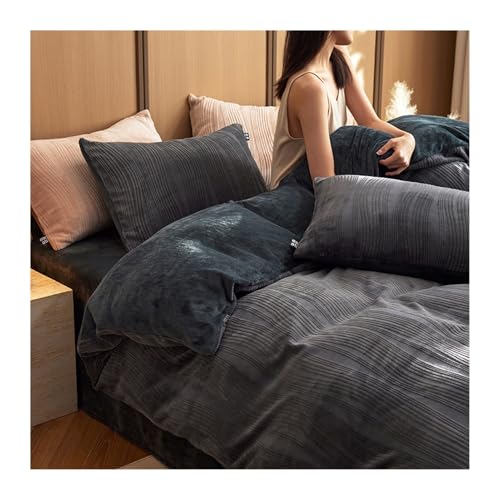DHJKFU Vollmattes Milchsamt-Bettwäsche-Set für Doppelbett/Kingsize-Bett, 4-teilig, weicher Flanell-Bettbezug, gemütliches Winter-Bettwäsche-Set mit Bettlaken und Kissenbezügen (Blau, 220 x 240-245 x DHJKFU Vollmattes Milchsamt-Bettwäsche-Set für Doppelbett/Kingsize-Bett, 4-teilig, weicher Flanell-Bettbezug, gemütliches Winter-Bettwäsche-Set mit Bettlaken und Kissenbezügen (Blau, 220 x 240-245 x von DHJKFU