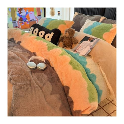 DHJKFU Winter-Bettbezug-Set Kaninchen-Plüsch-Samt 200x230cm 220x240cm Bettwäsche-Sets 4-teilig luxuriös Bettbezug mit Bettlaken und Kissenbezügen(Colorful A,220x240-245x250cm) von DHJKFU