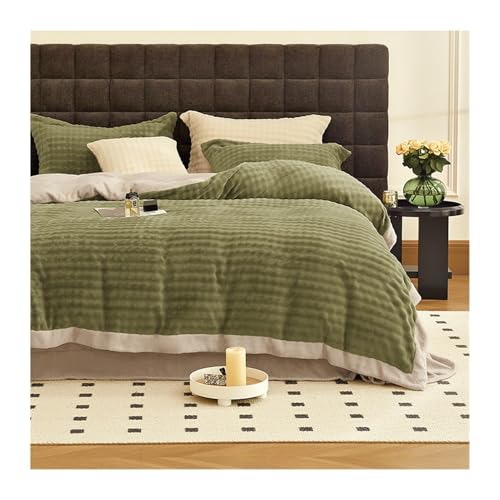 DHJKFU Winter Bettwäsche 200x230cm 220x240cm Velvet Bettbezug-Set 4-teilig weicher Warmer Flanell-Bettbezug luxuriös Plüsch-Fleece 4-teilig(Green,200x230-245x250cm) von DHJKFU