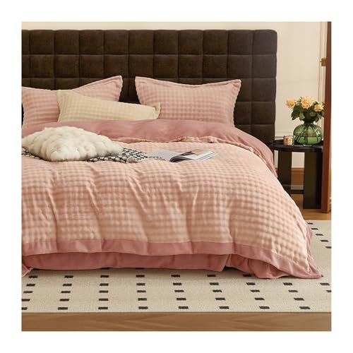 DHJKFU Winter Bettwäsche 200x230cm 220x240cm Velvet Bettbezug-Set 4-teilig weicher Warmer Flanell-Bettbezug luxuriös Plüsch-Fleece 4-teilig(Pink,200x230-245x250cm) von DHJKFU