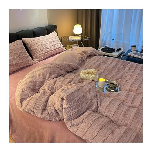 DHJKFU Winter Bettwäsche 200x230cm 220x240cm luxuriöse warme Winterbettwäsche 4-teiliges Set mit Bettlaken und Kissenbezügen(Pink,220x240-240x250cm) von DHJKFU