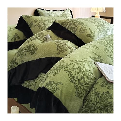 DHJKFU Winter Samt Bettbezug-Set 200x230cm 220x240cm Bettwäsche-Sets 4-teilig weicher Flanell-Bettbezug mit Bettlaken und 2 Kissenbezügen(Green,200x230-230x250cm) von DHJKFU