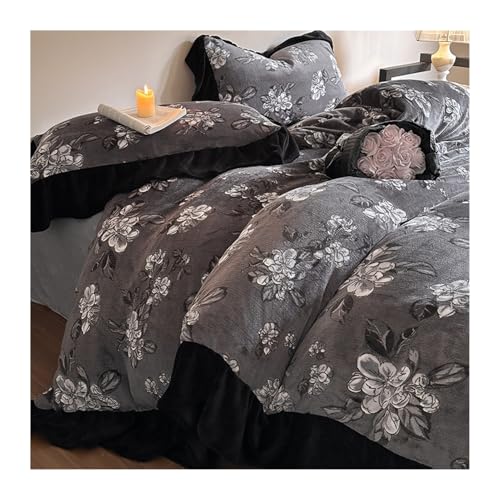 DHJKFU Winter Samt Bettbezug-Set 200x230cm 220x240cm Bettwäsche-Sets 4-teilig weicher Flanell-Bettbezug mit Bettlaken und 2 Kissenbezügen(Light Gray,220x240-235x270cm) von DHJKFU