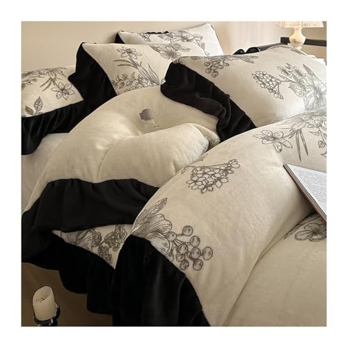 DHJKFU Winter Samt Bettbezug-Set 200x230cm 220x240cm Bettwäsche-Sets 4-teilig weicher Flanell-Bettbezug mit Bettlaken und 2 Kissenbezügen(White,220x240-235x270cm) von DHJKFU