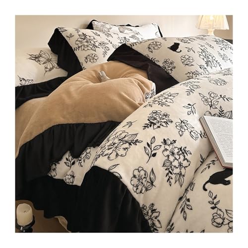 DHJKFU Winter Samt Bettbezug-Set 200x230cm 220x240cm Bettwäsche-Sets 4-teilig weicher Flanell-Bettbezug mit Bettlaken und 2 Kissenbezügen(White A,200x230-230x250cm) von DHJKFU