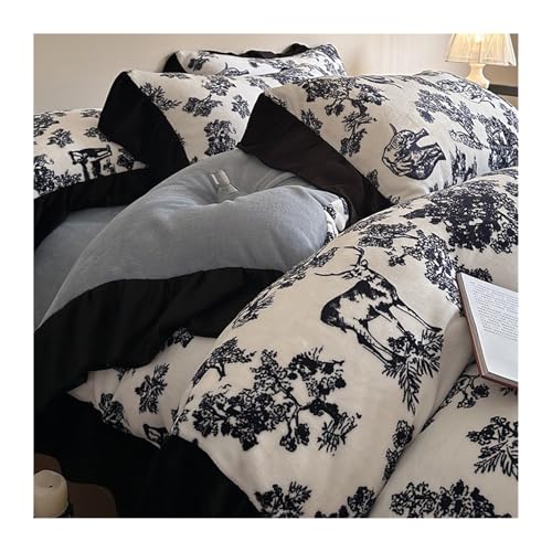 DHJKFU Winter Samt Bettbezug-Set 200x230cm 220x240cm Bettwäsche-Sets 4-teilig weicher Flanell-Bettbezug mit Bettlaken und 2 Kissenbezügen(White B,220x240-235x270cm) von DHJKFU