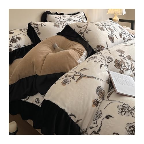 DHJKFU Winter Samt Bettbezug-Set 200x230cm 220x240cm Bettwäsche-Sets 4-teilig weicher Flanell-Bettbezug mit Bettlaken und 2 Kissenbezügen(White C,200x230-230x250cm) von DHJKFU