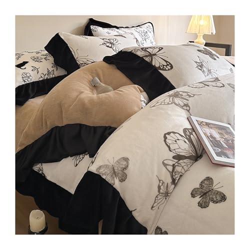 DHJKFU Winter Samt Bettbezug-Set 200x230cm 220x240cm Bettwäsche-Sets 4-teilig weicher Flanell-Bettbezug mit Bettlaken und 2 Kissenbezügen(White D,200x230-230x250cm) von DHJKFU