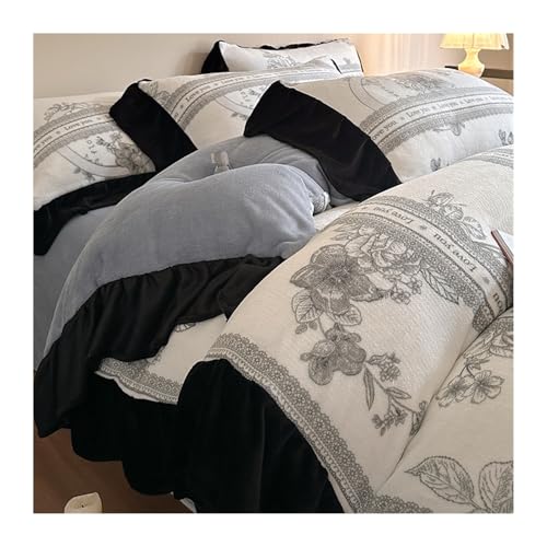 DHJKFU Winter Samt Bettbezug-Set 200x230cm 220x240cm Bettwäsche-Sets 4-teilig weicher Flanell-Bettbezug mit Bettlaken und 2 Kissenbezügen(White G,200x230-230x250cm) von DHJKFU